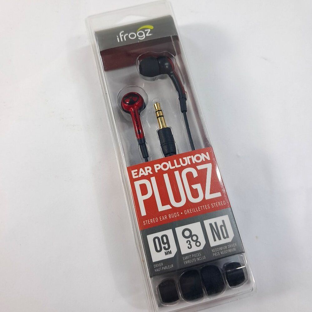 NEW iFrogz PLUGZ Ear Buds Stereo Ear‎ Pollution Red Wired red EPD-33-RED plugs